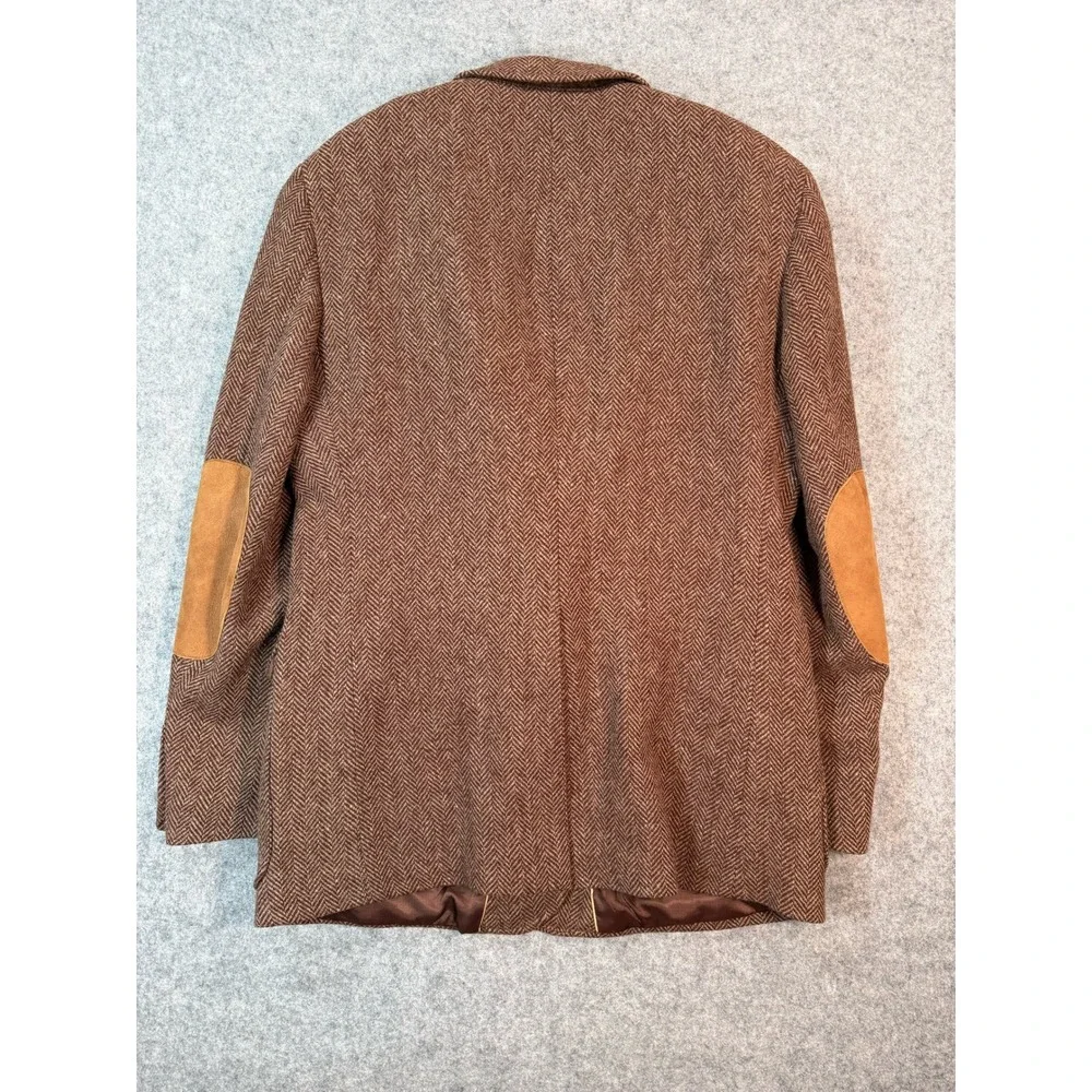 Vintage Holmes Men Brown Herringbone Wool Blazer Elbow Patches 45 Chest